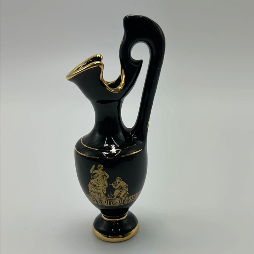 Handmade Greek Elegant‎ Black & Gold Vase 14K Gold